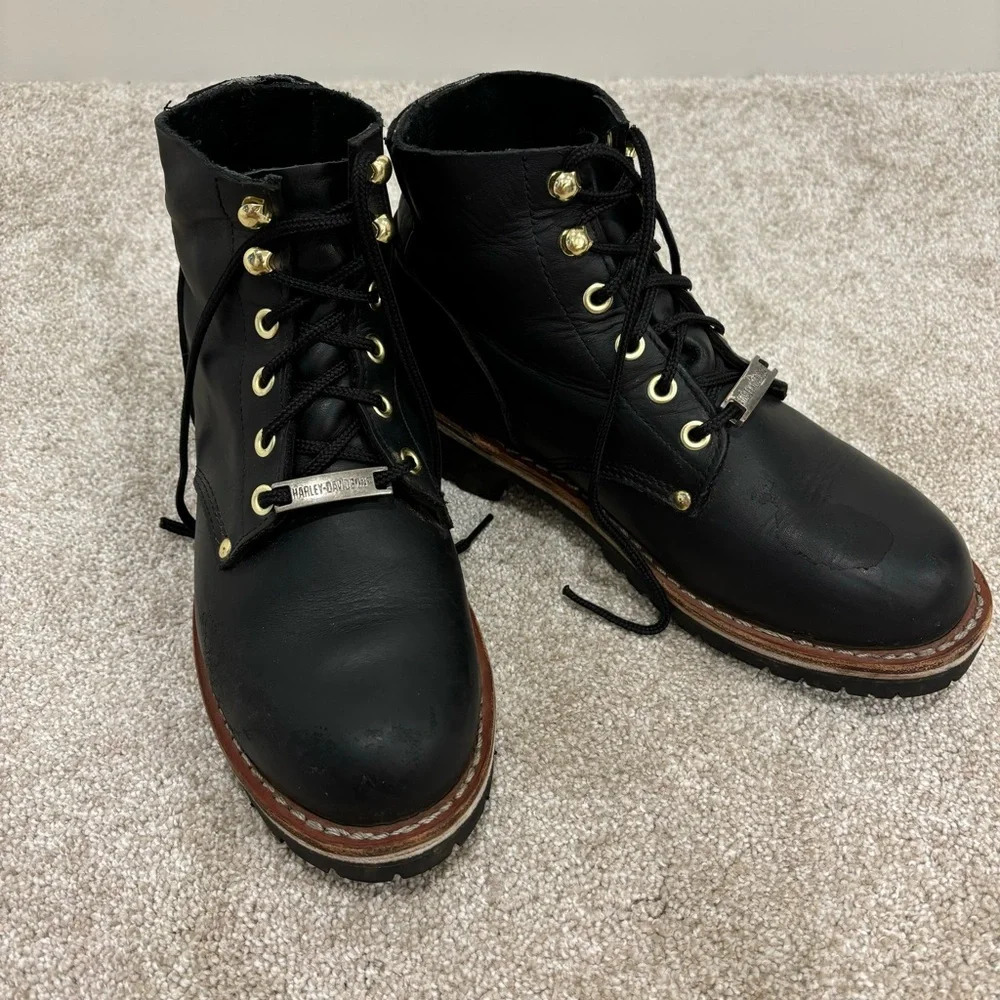 Georgia Boot Black Leather Lace Up Work Boots Harley Davidson